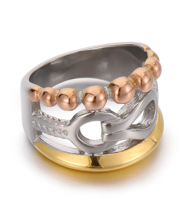 Anillo de acero 304 con baño de oro 18K y diseño geométrico calado - imagen 13