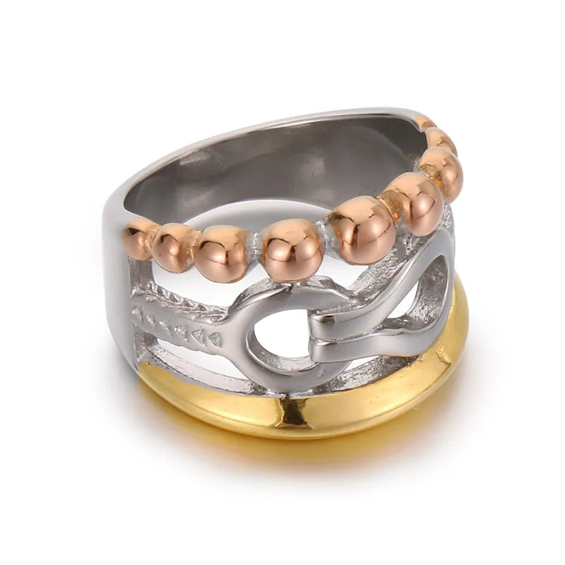 Anillo de acero 304 con baño de oro 18K y diseño geométrico calado - imagen 13