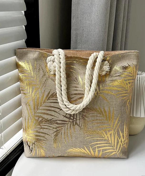 Bolso tote grande de lona con estampado de hojas, lunares y flamencos - imagen 18