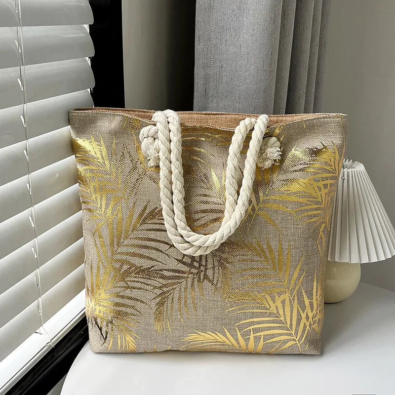 Bolso tote grande de lona con estampado de hojas, lunares y flamencos - imagen 18