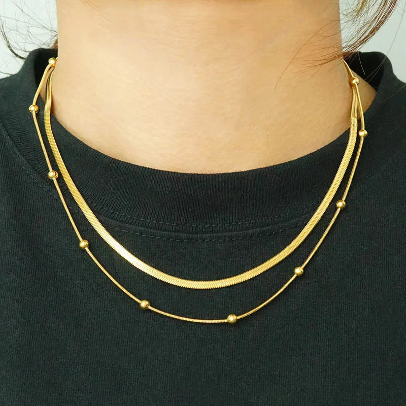 Collar de capas con baño de oro 18K para mujer en acero inoxidable 304
