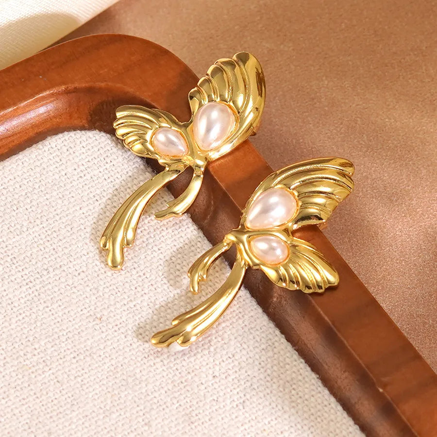 Aretes de acero inoxidable 304 con diseño de mariposa para mujer - imagen 2