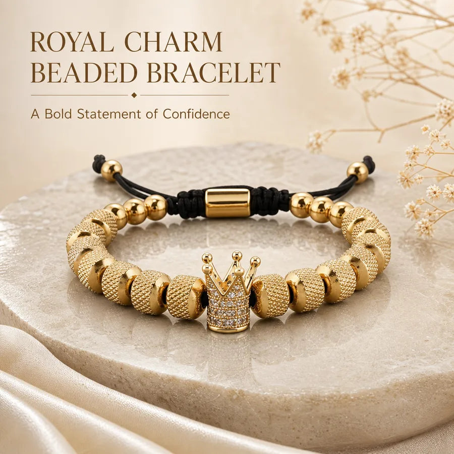 Pulsera de corona chapada en oro 18K con circonias, ajustable