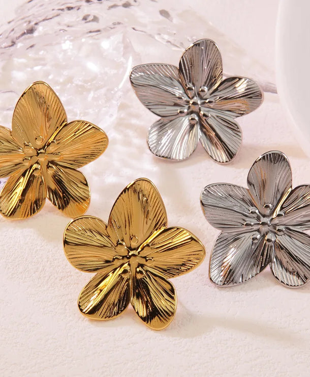 Aretes de botón de acero inoxidable 304 con diseño floral streetwear - imagen 3