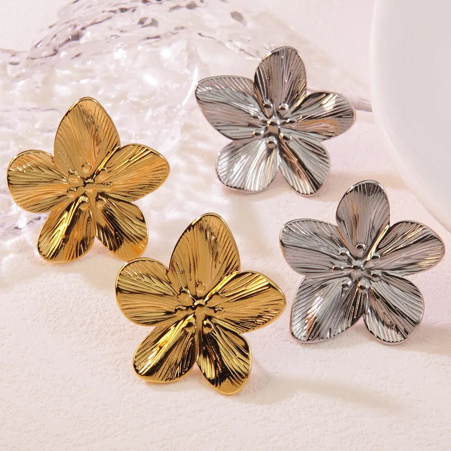 Aretes de botón de acero inoxidable 304 con diseño floral streetwear - imagen 3