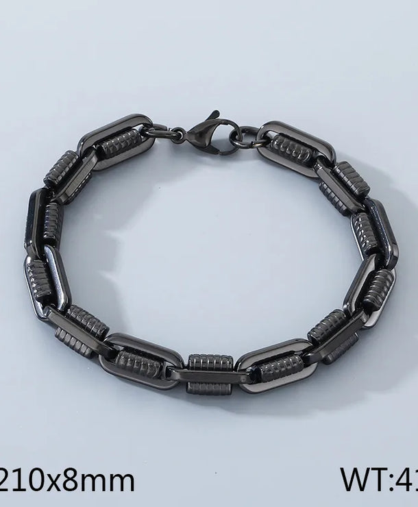 Pulsera de eslabones ovalados con patrón de engranaje chapada en oro 18K - imagen 13