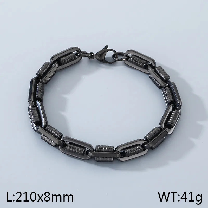 Pulsera de eslabones ovalados con patrón de engranaje chapada en oro 18K - imagen 13