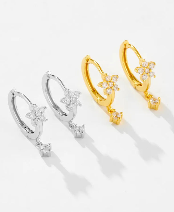 Aretes de plata esterlina 925 con baño de oro 18K y circonias geométricas - imagen 4