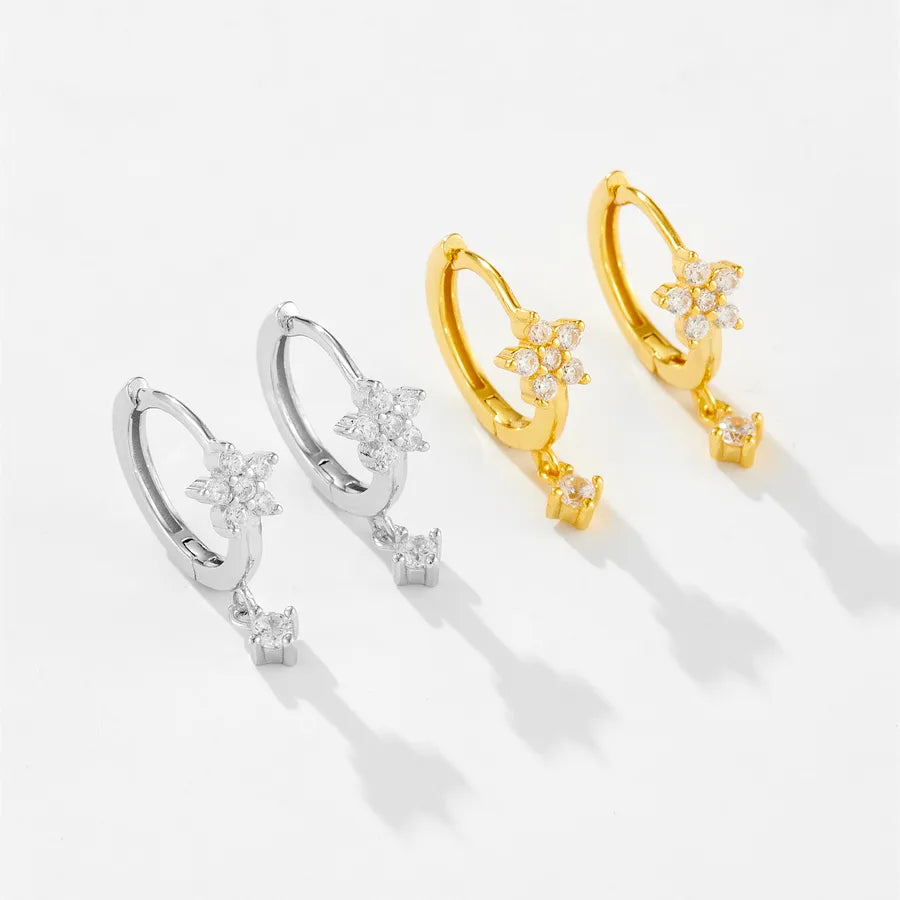 Aretes de plata esterlina 925 con baño de oro 18K y circonias geométricas - imagen 4