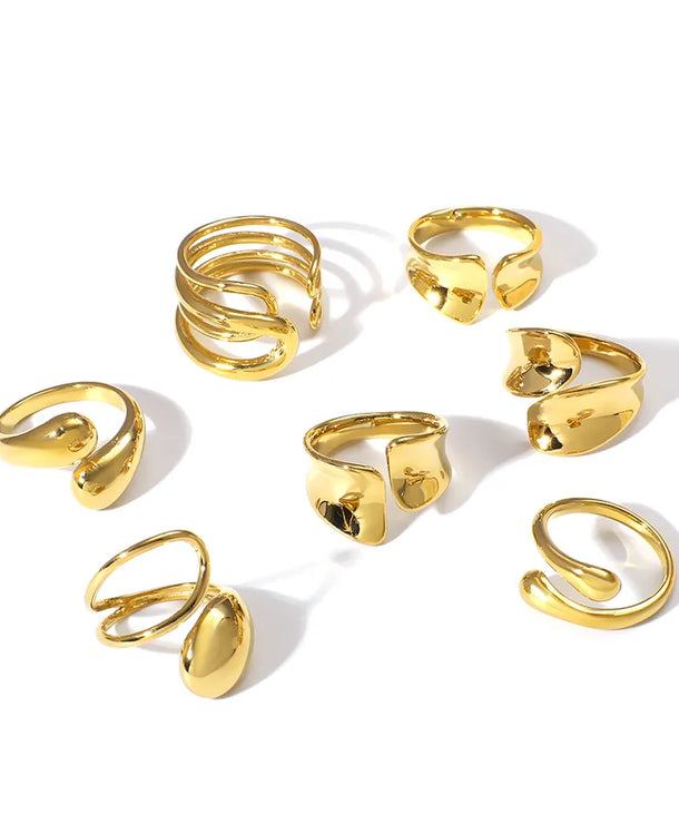 Anillo ajustable de acero 304 con diseño geométrico de gotas de agua - imagen 5