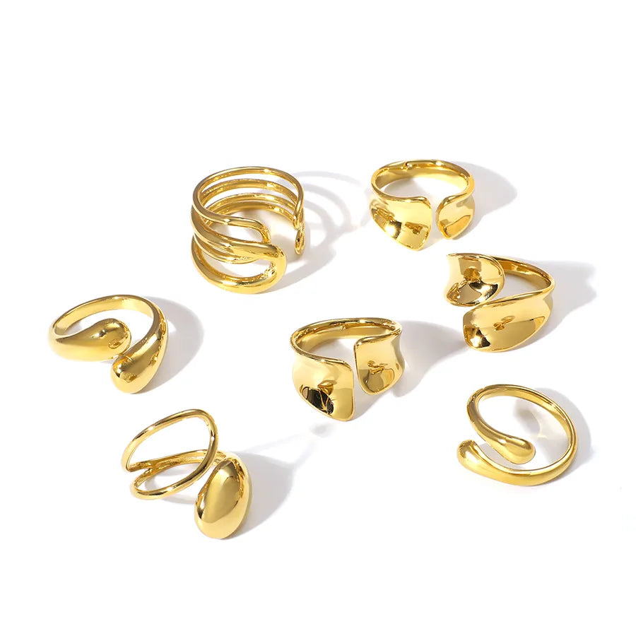 Anillo ajustable de acero 304 con diseño geométrico de gotas de agua - imagen 5