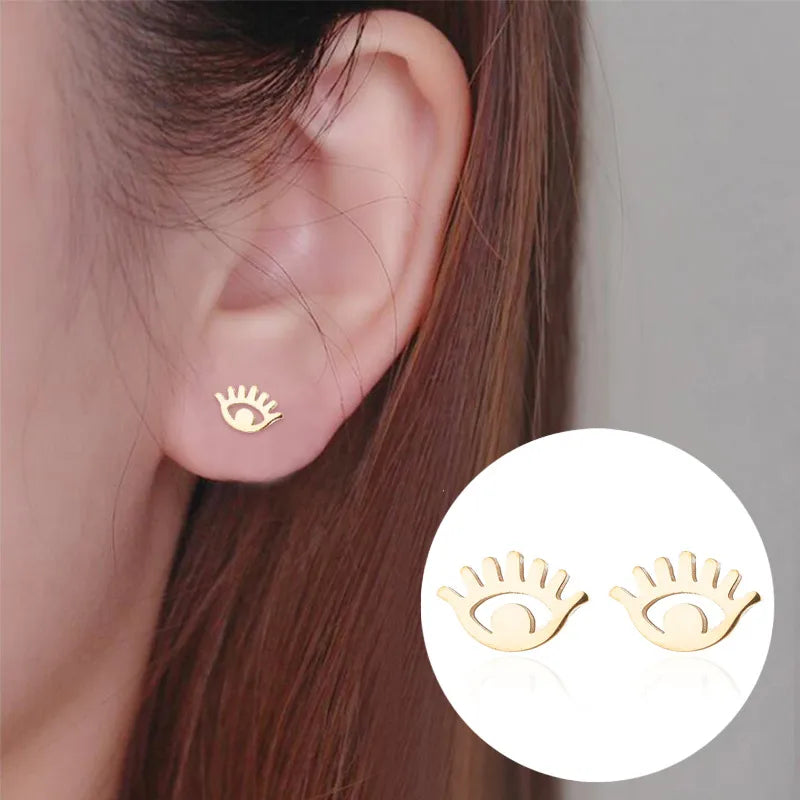 Aretes de botón de acero inoxidable 304 con diseño de ojo turco