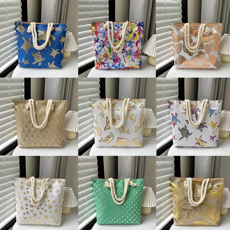 Bolso tote grande de lona con estampado de hojas, lunares y flamencos - imagen 15
