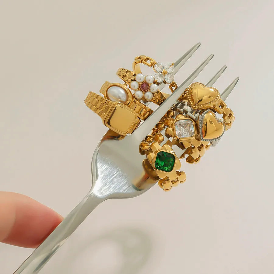 Anillo de acero inoxidable con diseño geométrico, estilo sencillo - imagen 4