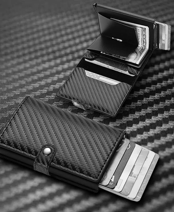 Tarjetero de piel para hombre con protección RFID antirrobo