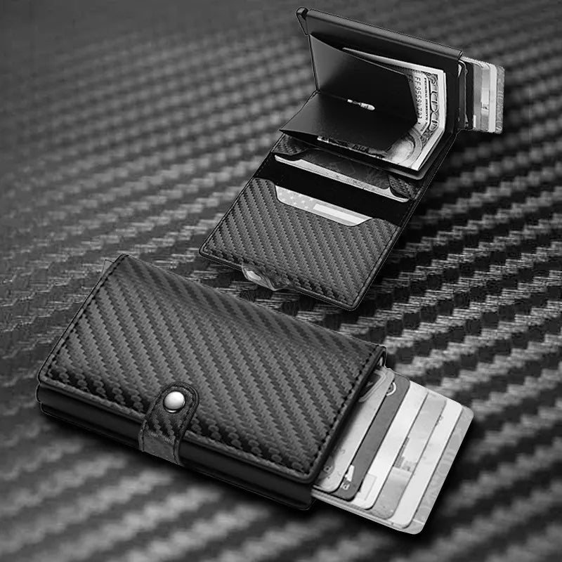 Tarjetero de piel para hombre con protección RFID antirrobo