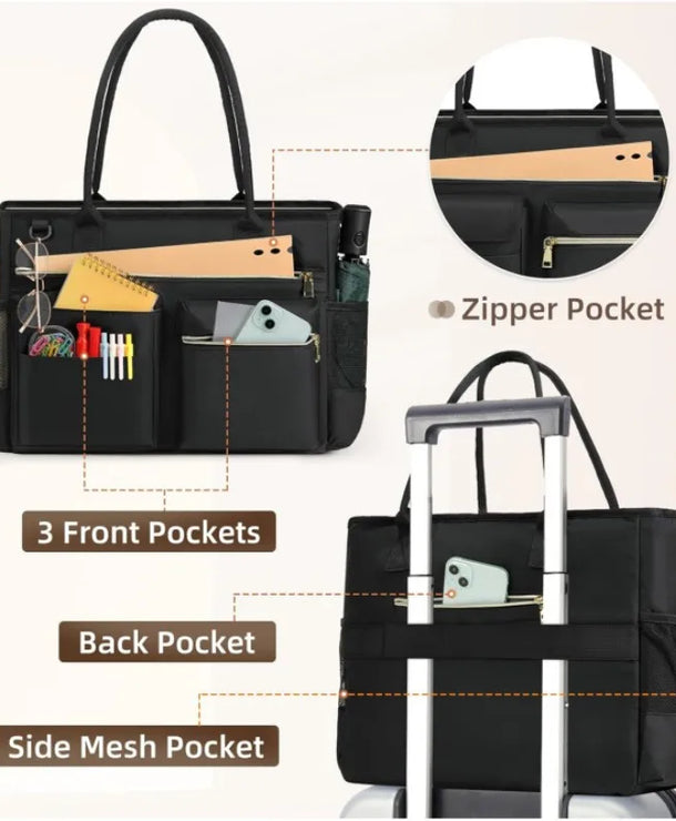 Bolso para laptop de cuadros en poliéster para mujer con asa superior - imagen 4