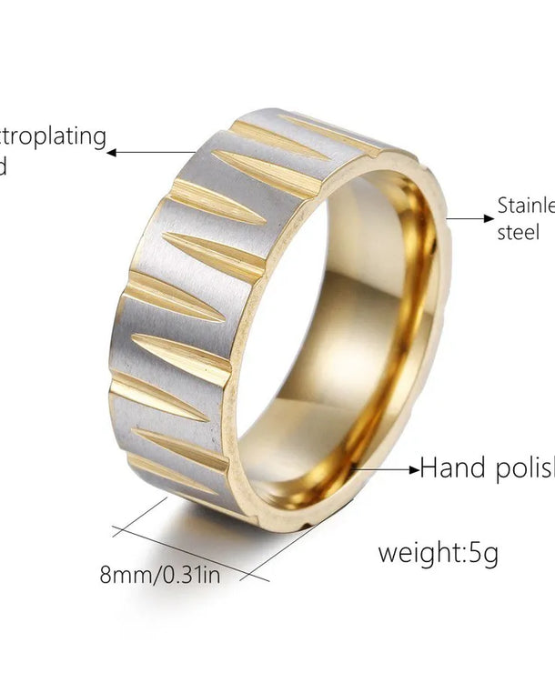 Anillos de acero 304 con baño de oro 18K y diseño geométrico - imagen 6