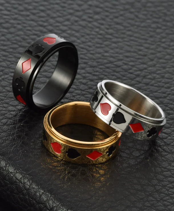 Anillos de acero de titanio para hombre con diseño de póker - imagen 4