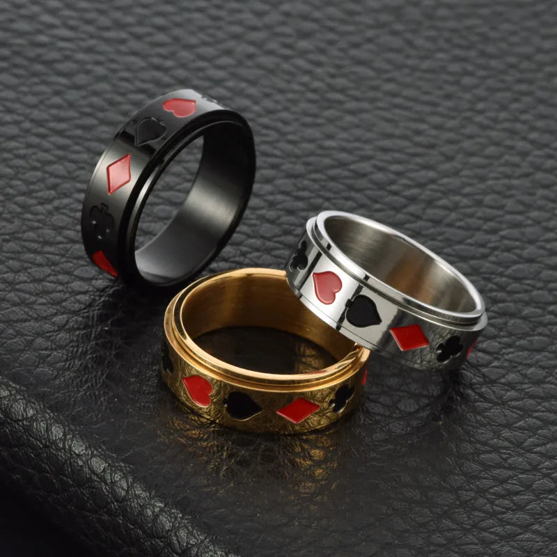 Anillos de acero de titanio para hombre con diseño de póker - imagen 4