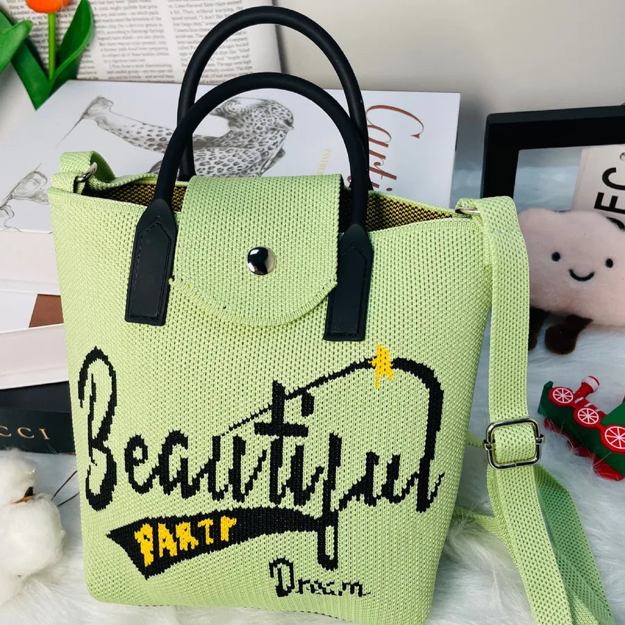 Bolso cruzado tejido con estampado de letras y flores para mujer - imagen 9