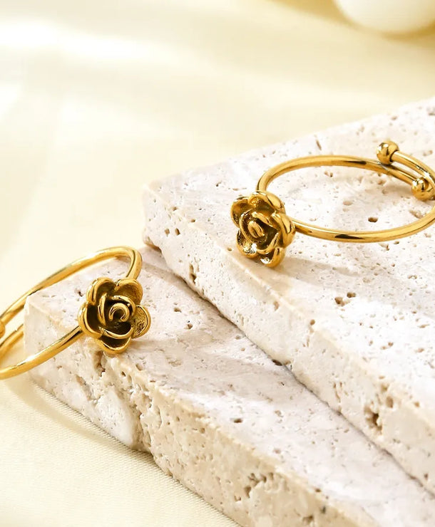 Anillo ajustable de flor en acero 304 con baño de oro 18K para mujer - imagen 6