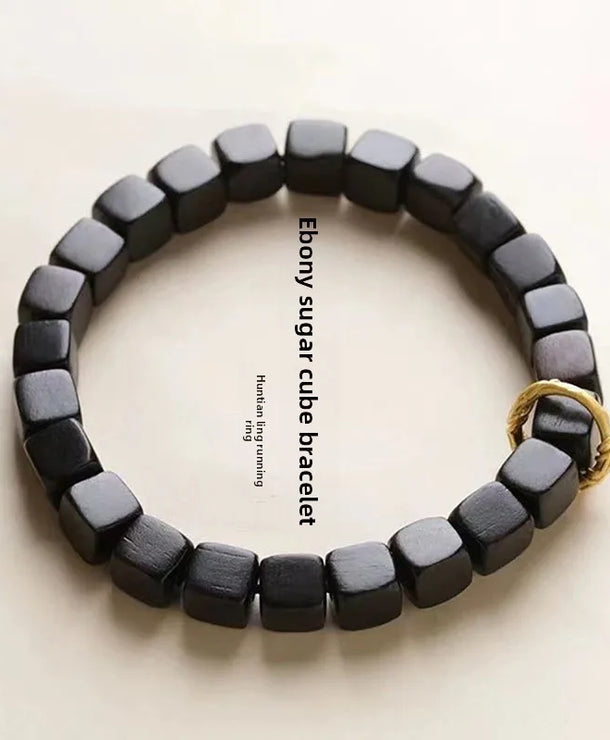 Pulsera de madera con cuentas negras, estilo natural unisex - imagen 6