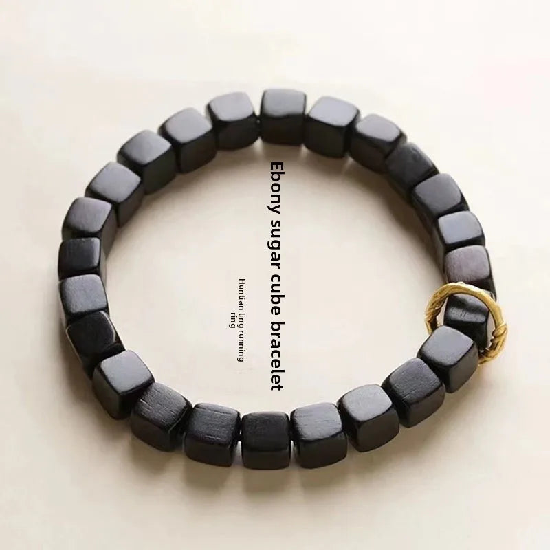 Pulsera de madera con cuentas negras, estilo natural unisex - imagen 6