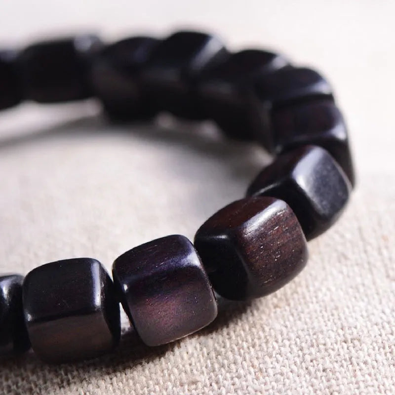 Pulsera de madera con cuentas negras, estilo natural unisex - imagen 4