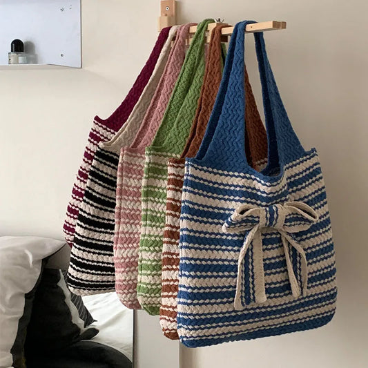 Bolso de hombro de poliéster con moño y tejido vintage para mujer