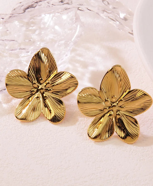 Aretes de botón de acero inoxidable 304 con diseño floral streetwear - imagen 7