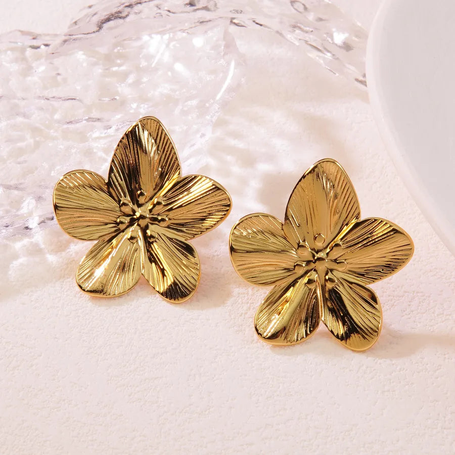 Aretes de botón de acero inoxidable 304 con diseño floral streetwear - imagen 7