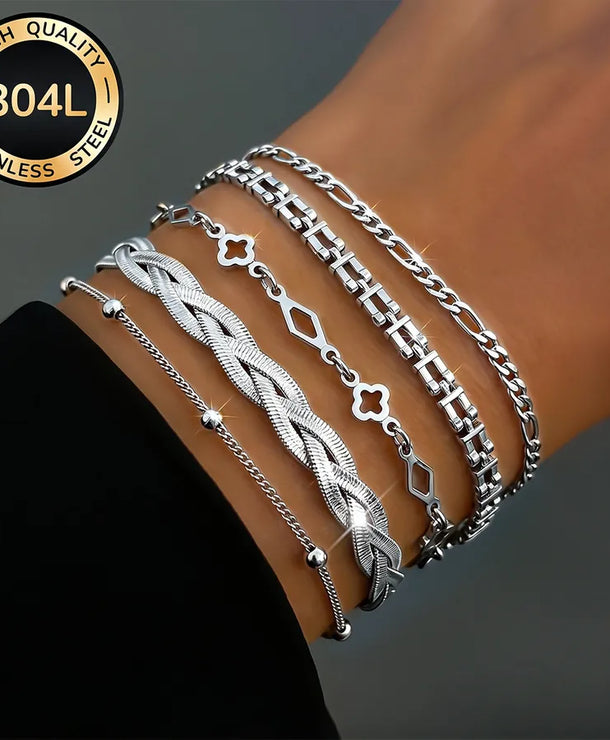 Pulsera de acero inoxidable 304 con diseño geométrico para mujer - imagen 7