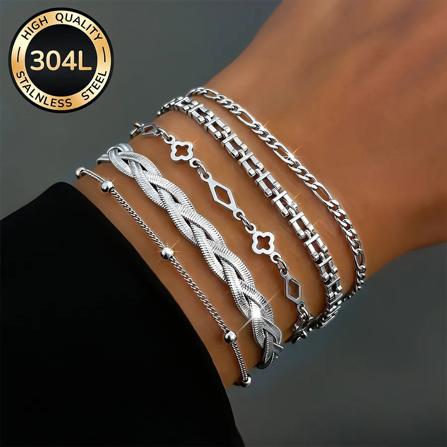 Pulsera de acero inoxidable 304 con diseño geométrico para mujer - imagen 7
