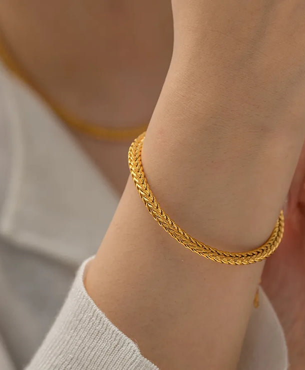 Pulsera redonda dorada de acero 304, estilo INS para mujer - imagen 4