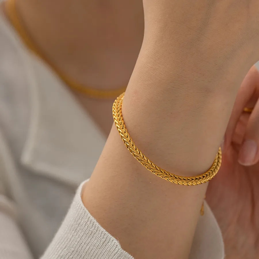Pulsera redonda dorada de acero 304, estilo INS para mujer - imagen 4