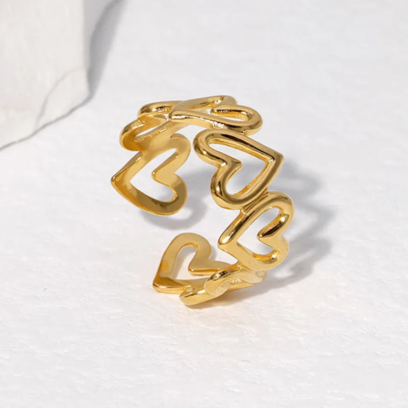 Anillo ajustable con forma de corazón y baño de oro 18K para mujer - imagen 7
