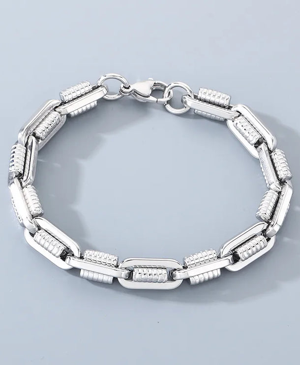Pulsera de eslabones ovalados con patrón de engranaje chapada en oro 18K - imagen 7