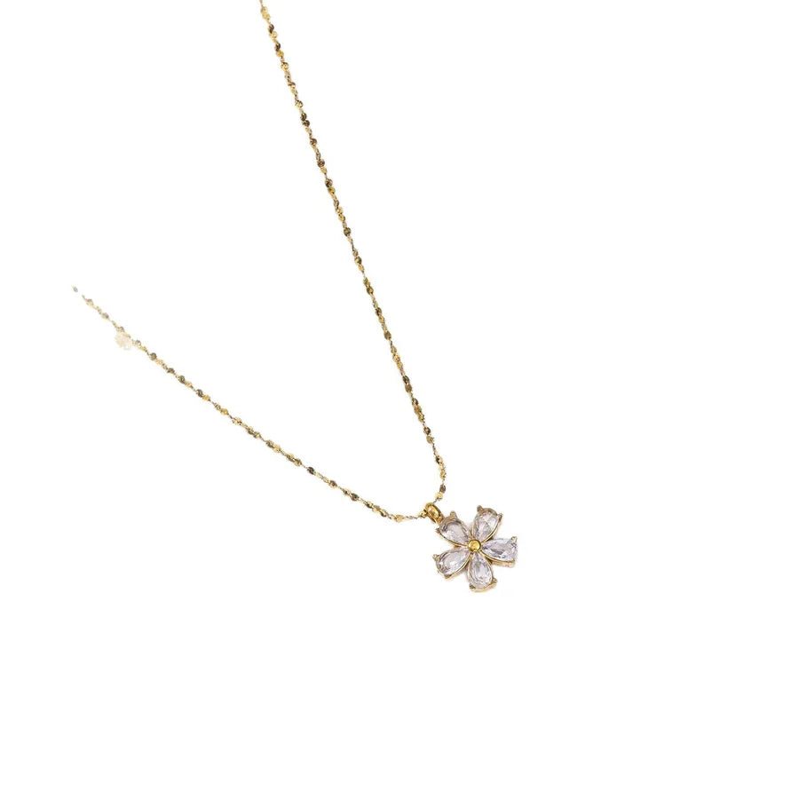 Collar de acero 304 con baño de oro 18K y diseño floral para mujer - imagen 5