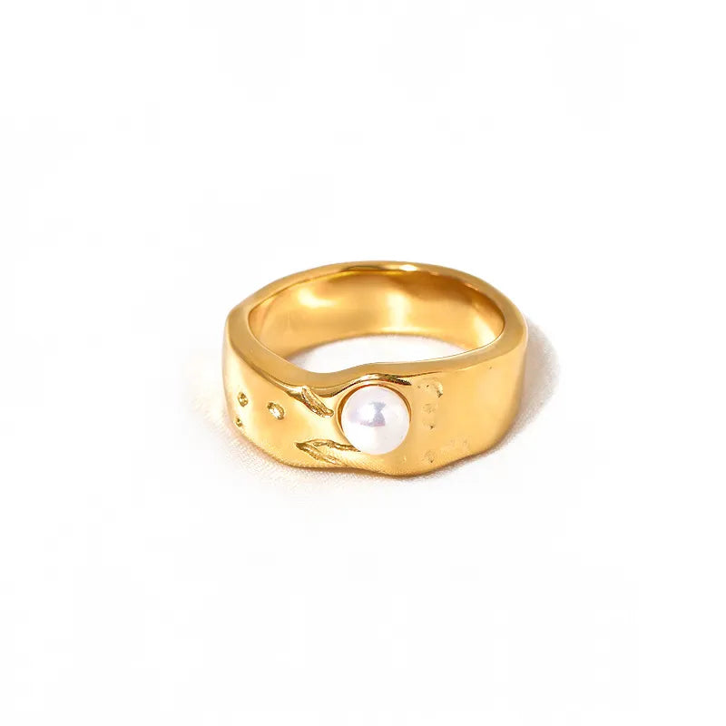 Anillo de acero inoxidable 304 con incrustación de perla, estilo retro - imagen 5