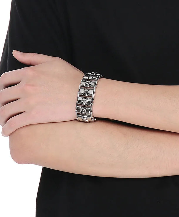 Pulsera de cadena en acero 304 con dije de calavera, hip-hop rock - imagen 9