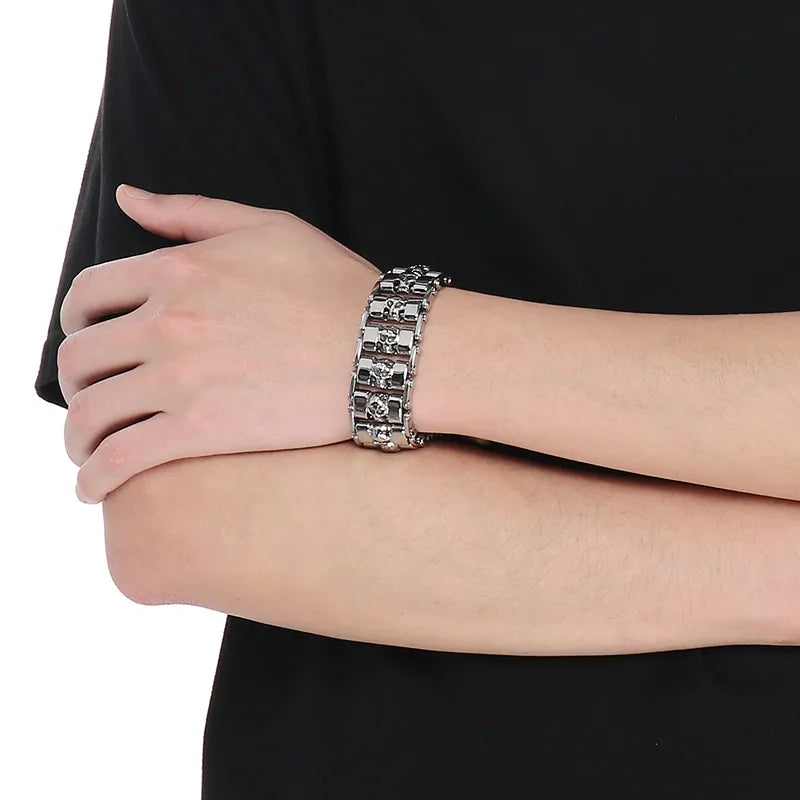 Pulsera de cadena en acero 304 con dije de calavera, hip-hop rock - imagen 9