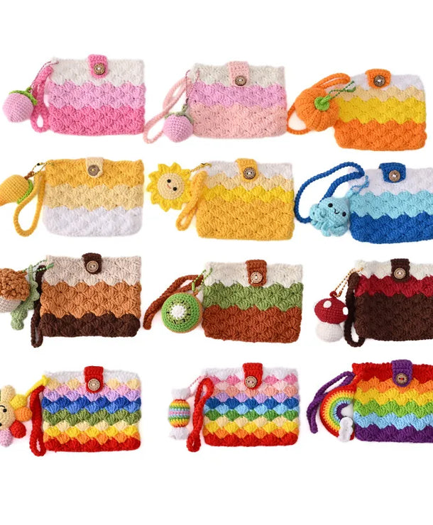 Monedero de estambre tejido a crochet con estampado de frutas, unisex - imagen 5