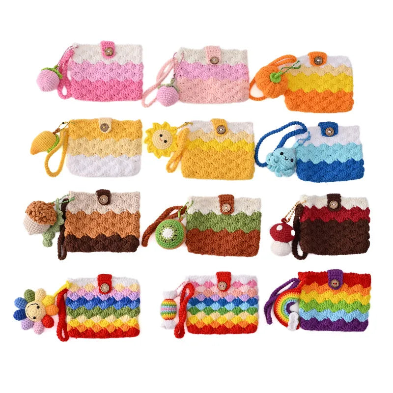 Monedero de estambre tejido a crochet con estampado de frutas, unisex - imagen 5