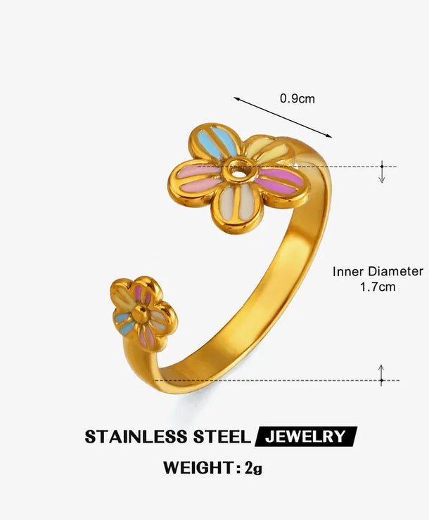 Anillo ajustable de acero 304 con baño de oro 18K, flor y resina - imagen 7