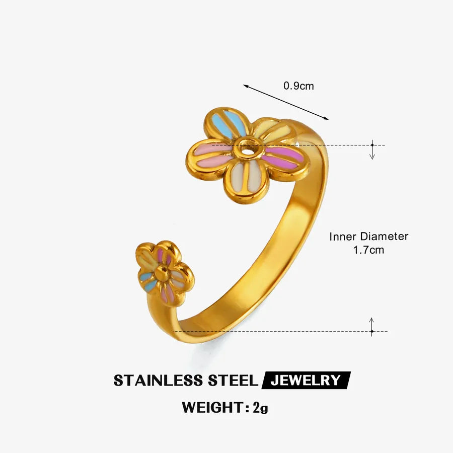 Anillo ajustable de acero 304 con baño de oro 18K, flor y resina - imagen 7