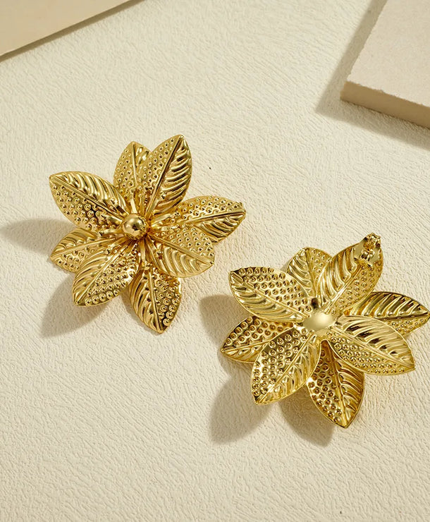 Aretes de botón de acero 304 con diseño de hoja tropical para mujer - imagen 2