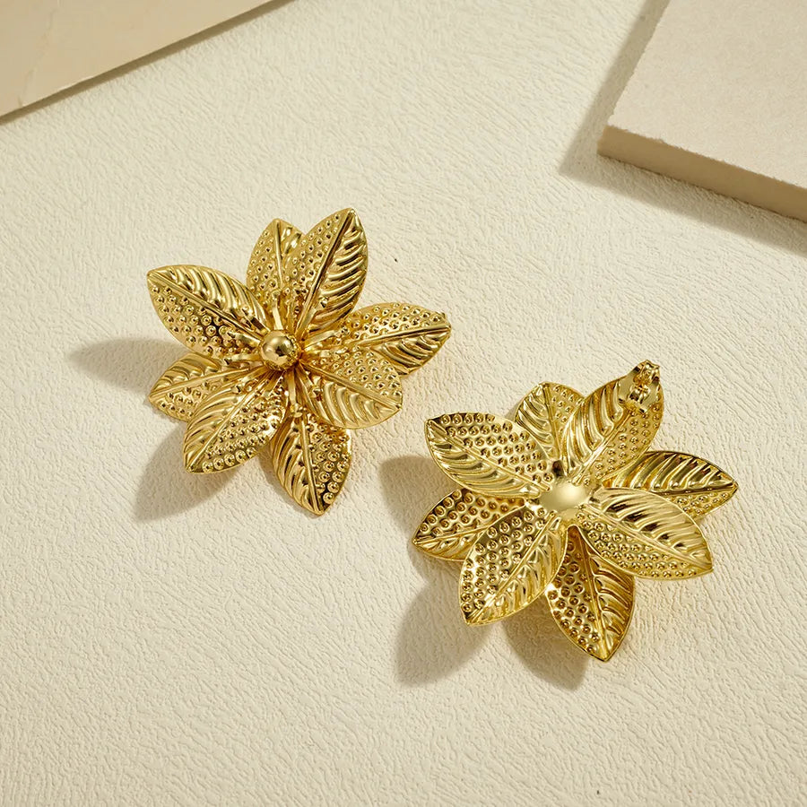 Aretes de botón de acero 304 con diseño de hoja tropical para mujer - imagen 2
