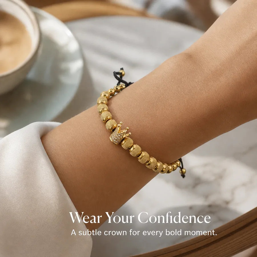 Pulsera de corona chapada en oro 18K con circonias, ajustable - imagen 2