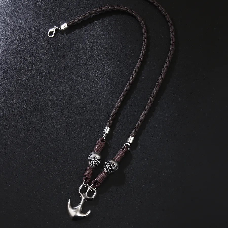 Collar de ancla y calavera con cuerda de piel tejida, estilo retro punk - imagen 4